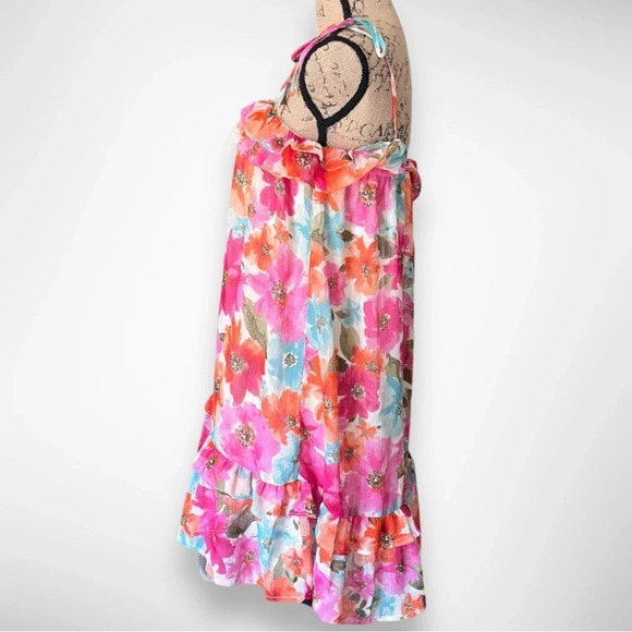 MINE Women's Vibrant‎ Floral Print Drop Waist Summer Dress Large | EUC - Picture 4 of 7